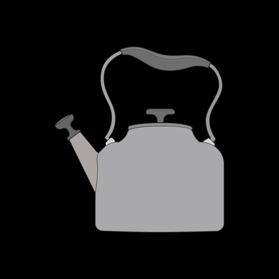 Kettle vector art. Teapot logo. Kettle with handle isolated on black background. Kettle in art style vector icon.