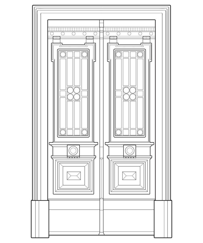Old door  line vector art.  Old door isolated on white background. old door in line art style vector. for coloring book