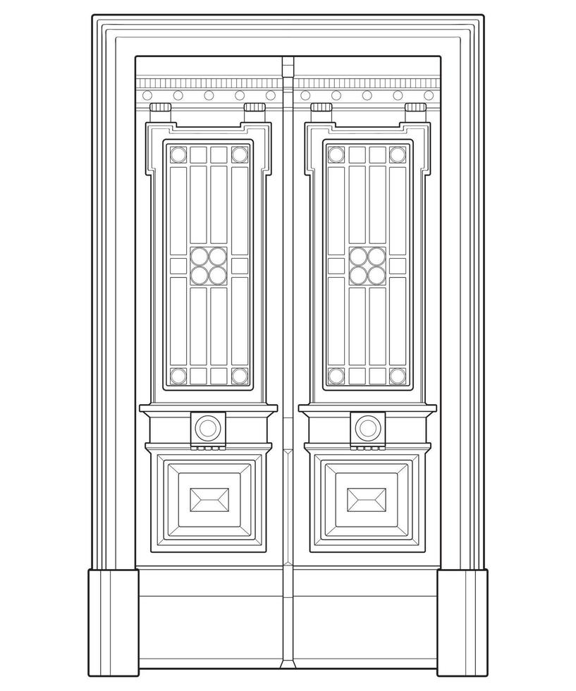 Old door  line vector art.  Old door isolated on white background. old door in line art style vector. for coloring book