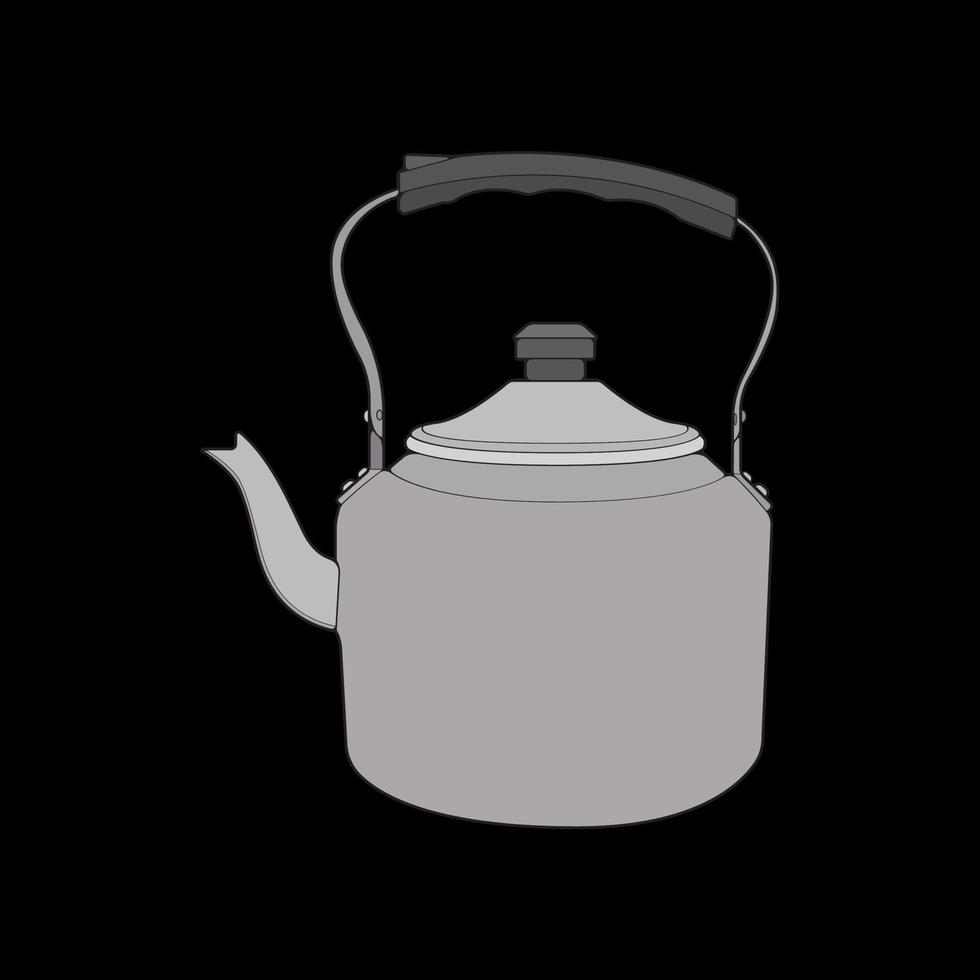 Kettle vector art. Teapot logo. Kettle with handle isolated on black background. Kettle in art style vector icon.