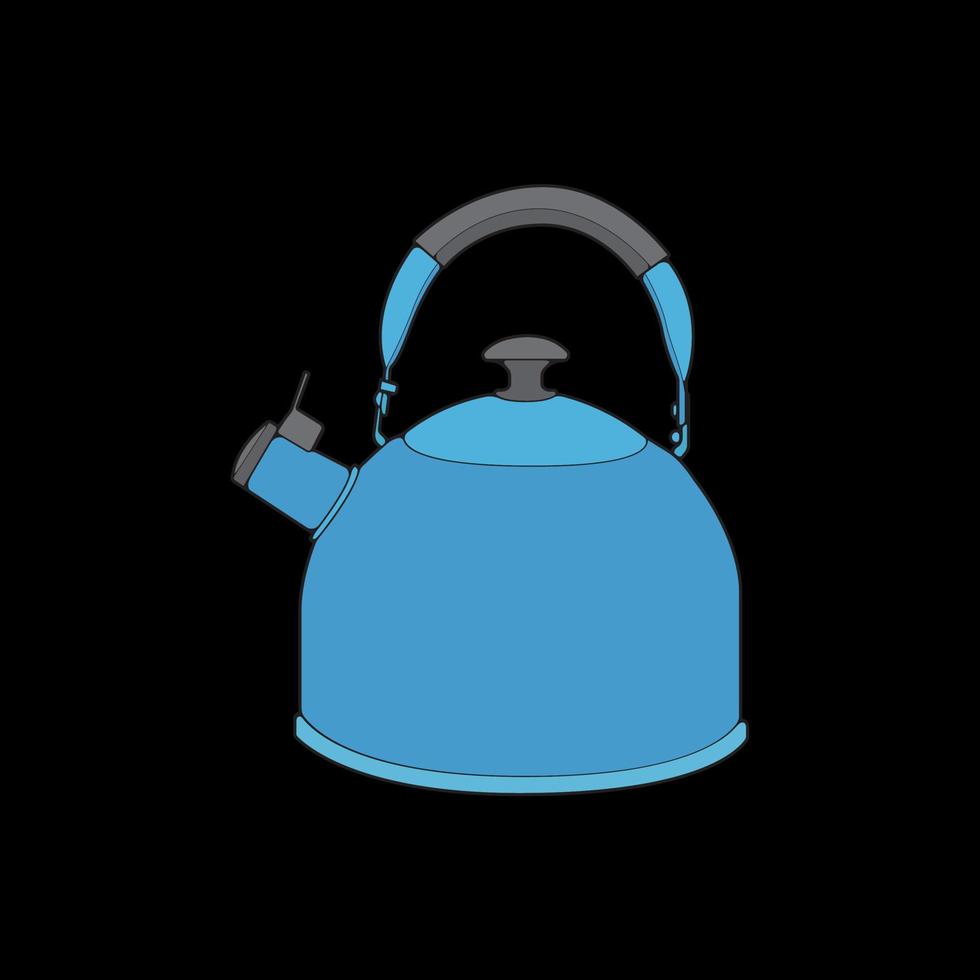 Kettle vector art. Teapot logo. Kettle with handle isolated on black background. Kettle in art style vector icon.