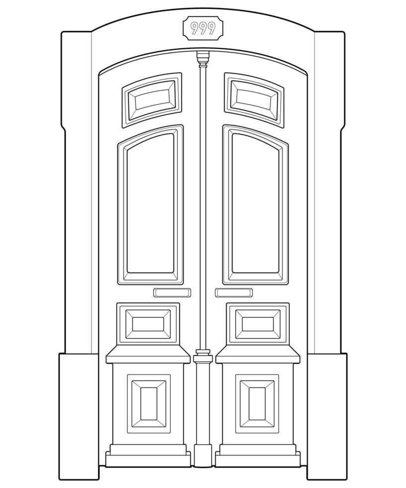 arte vectorial de línea de puerta antigua. puerta antigua aislada sobre fondo blanco. puerta antigua en vector de estilo de arte de línea. para colorear libro