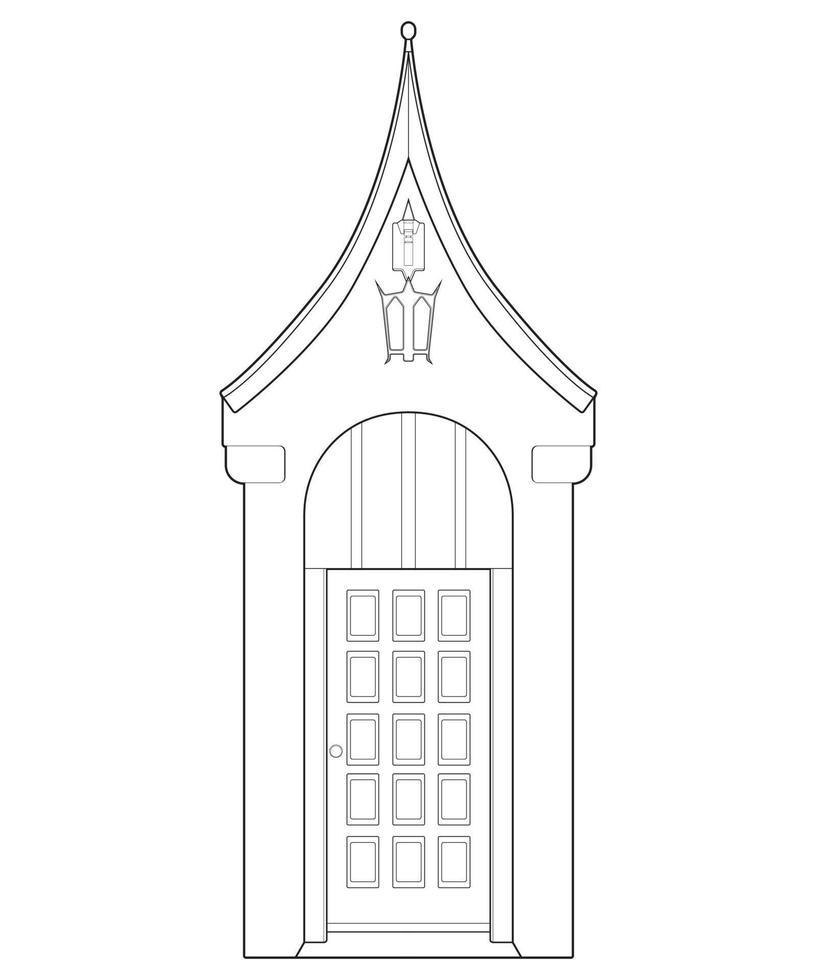 arte vectorial de línea de puerta antigua. puerta antigua aislada sobre fondo blanco. puerta antigua en vector de estilo de arte de línea. para colorear libro