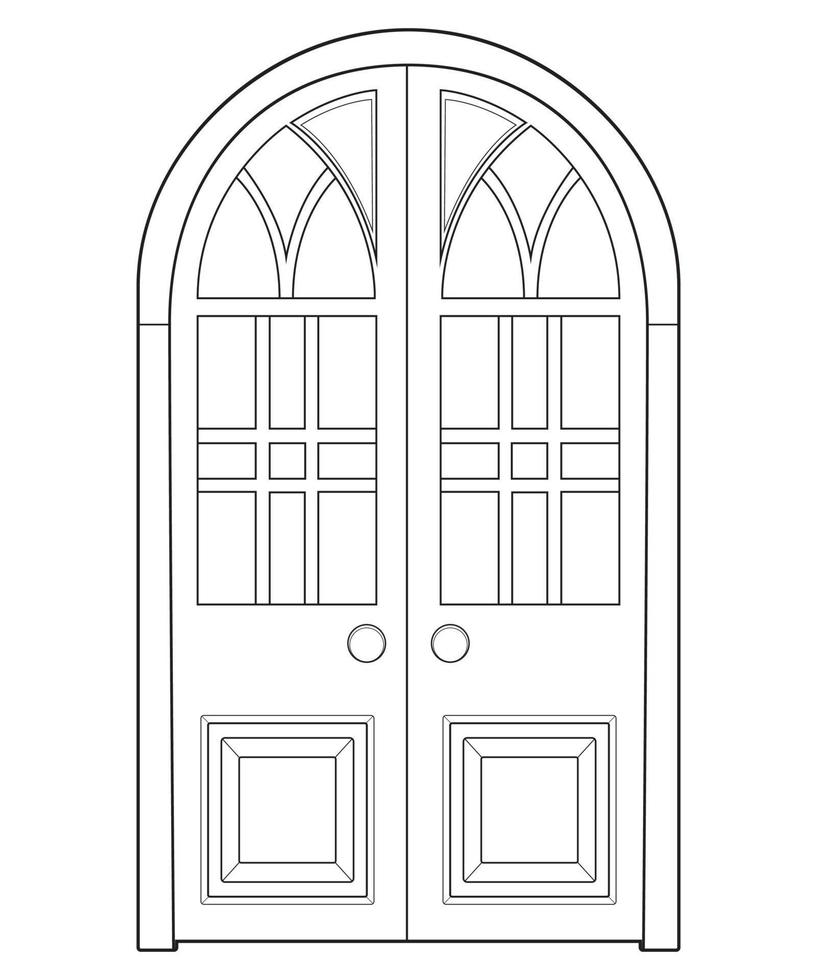 Old door  line vector art.  Old door isolated on white background. old door in line art style vector. for coloring book