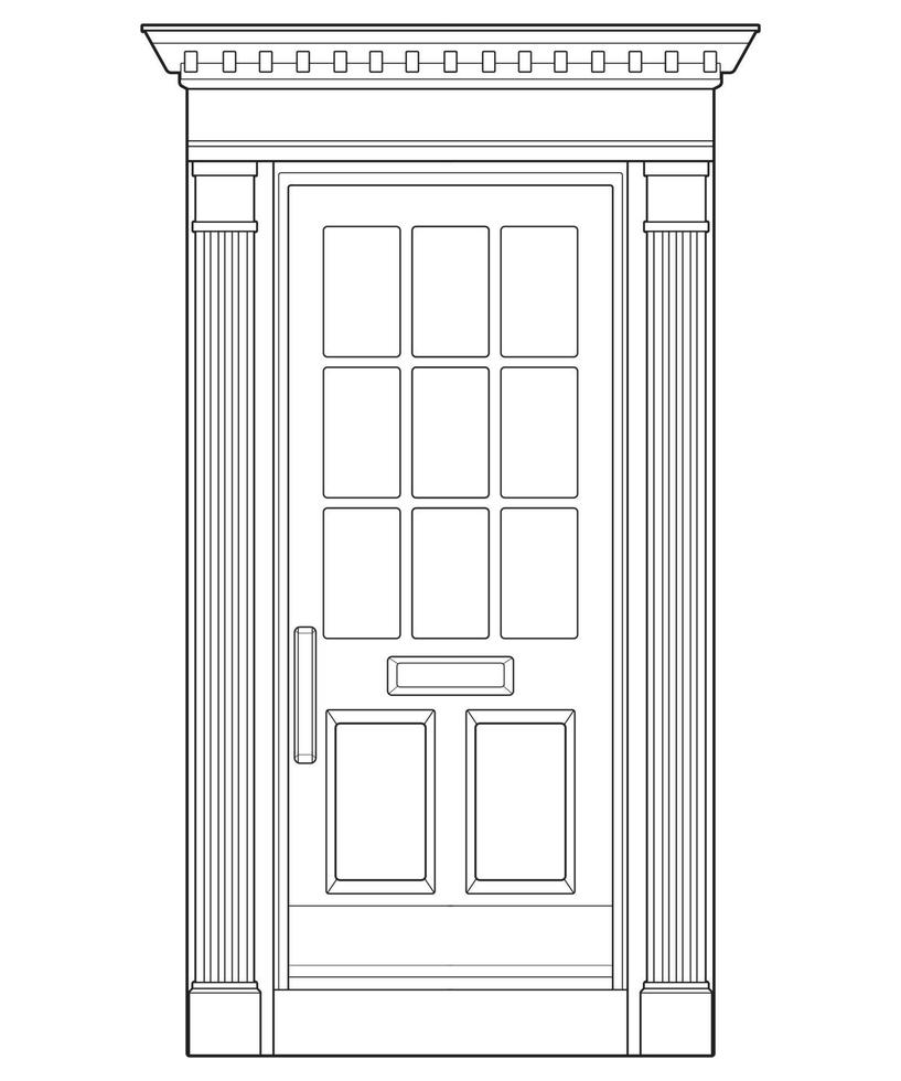 arte vectorial de línea de puerta antigua. puerta antigua aislada sobre fondo blanco. puerta antigua en vector de estilo de arte de línea. para colorear libro