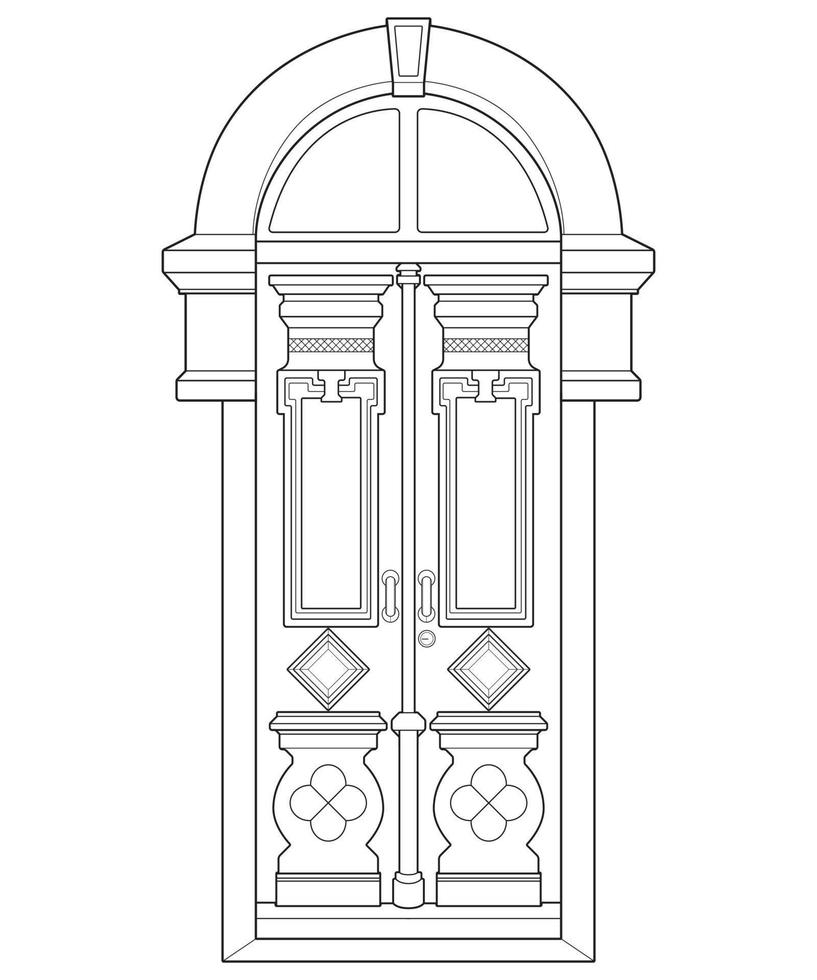 Old door  line vector art.  Old door isolated on white background. old door in line art style vector. for coloring book