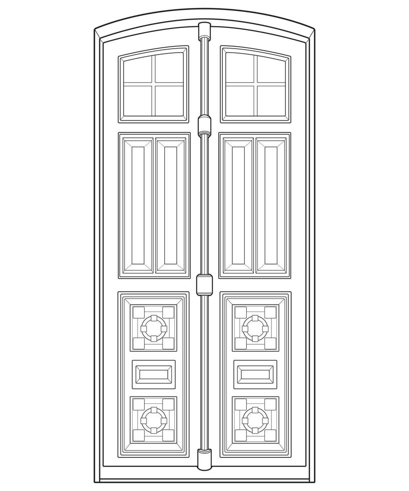 Old door  line vector art.  Old door isolated on white background. old door in line art style vector. for coloring book