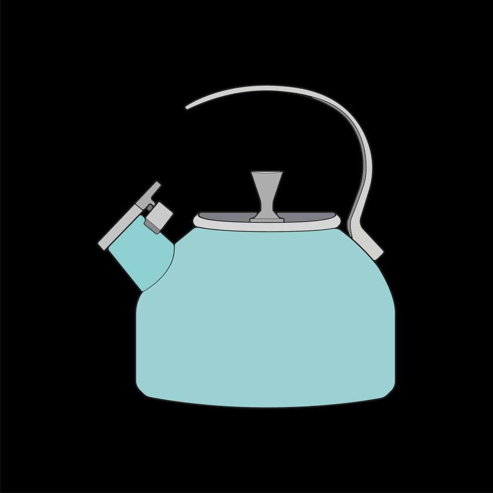 Kettle vector art. Teapot logo. Kettle with handle isolated on black background. Kettle in art style vector icon.