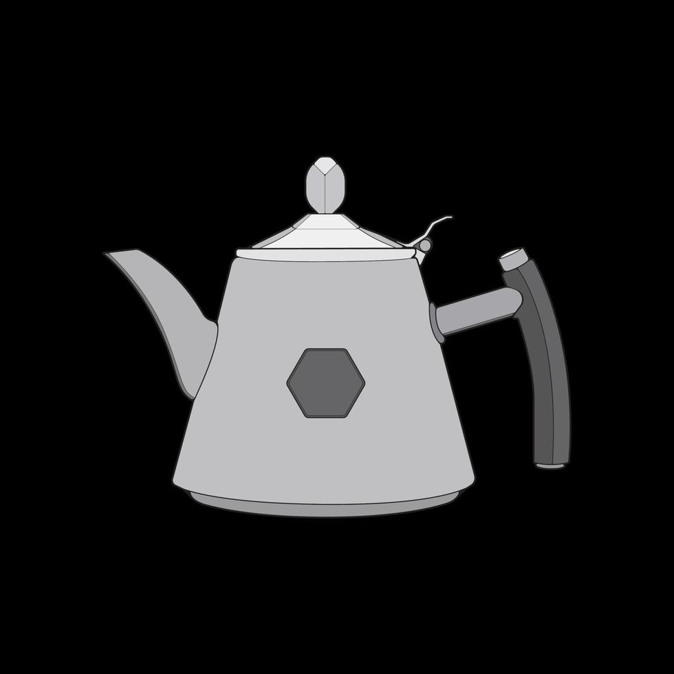 Kettle vector art. Teapot logo. Kettle with handle isolated on black background. Kettle in art style vector icon.