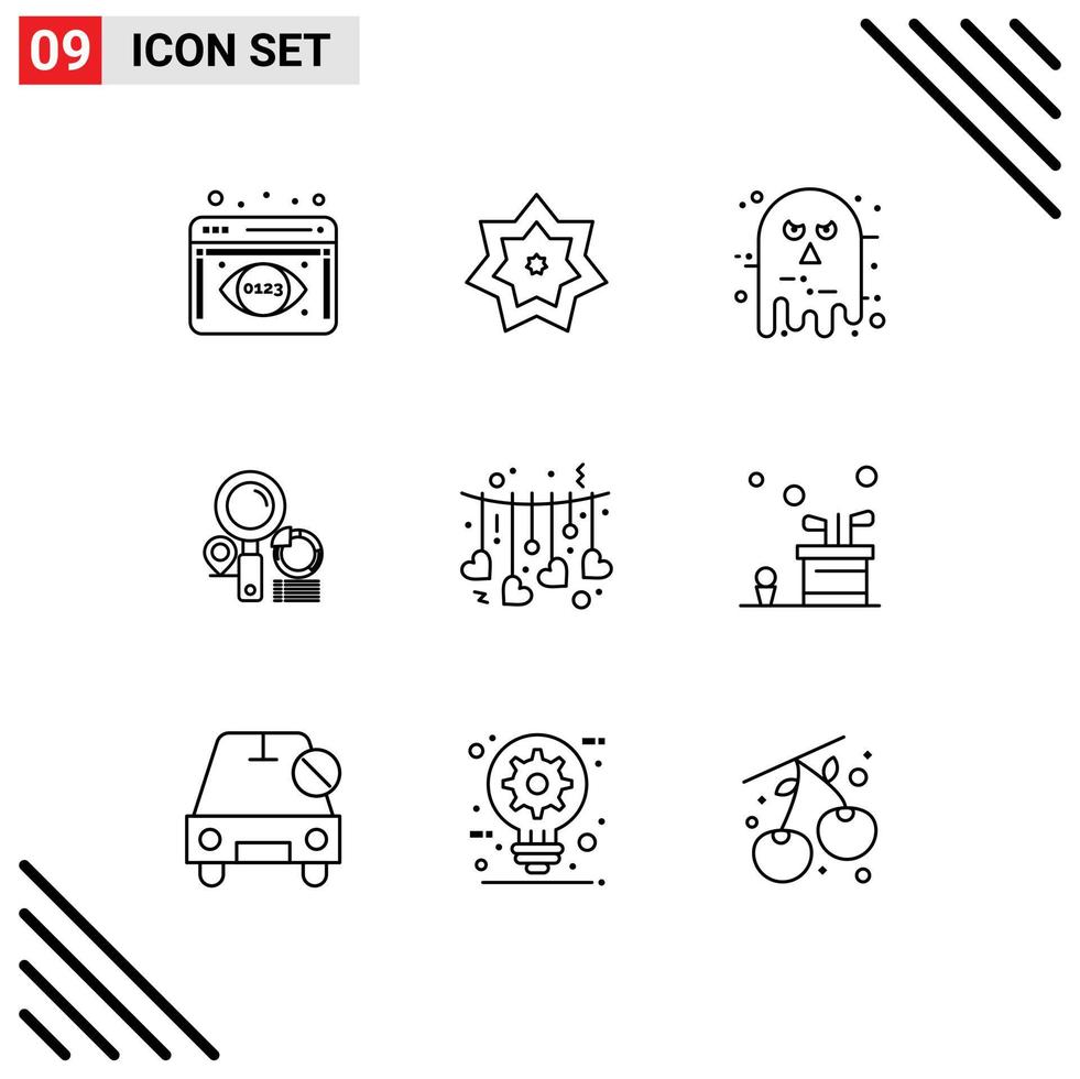 Universal Icon Symbols Group of 9 Modern Outlines of hanging finder avatar location scary Editable Vector Design Elements