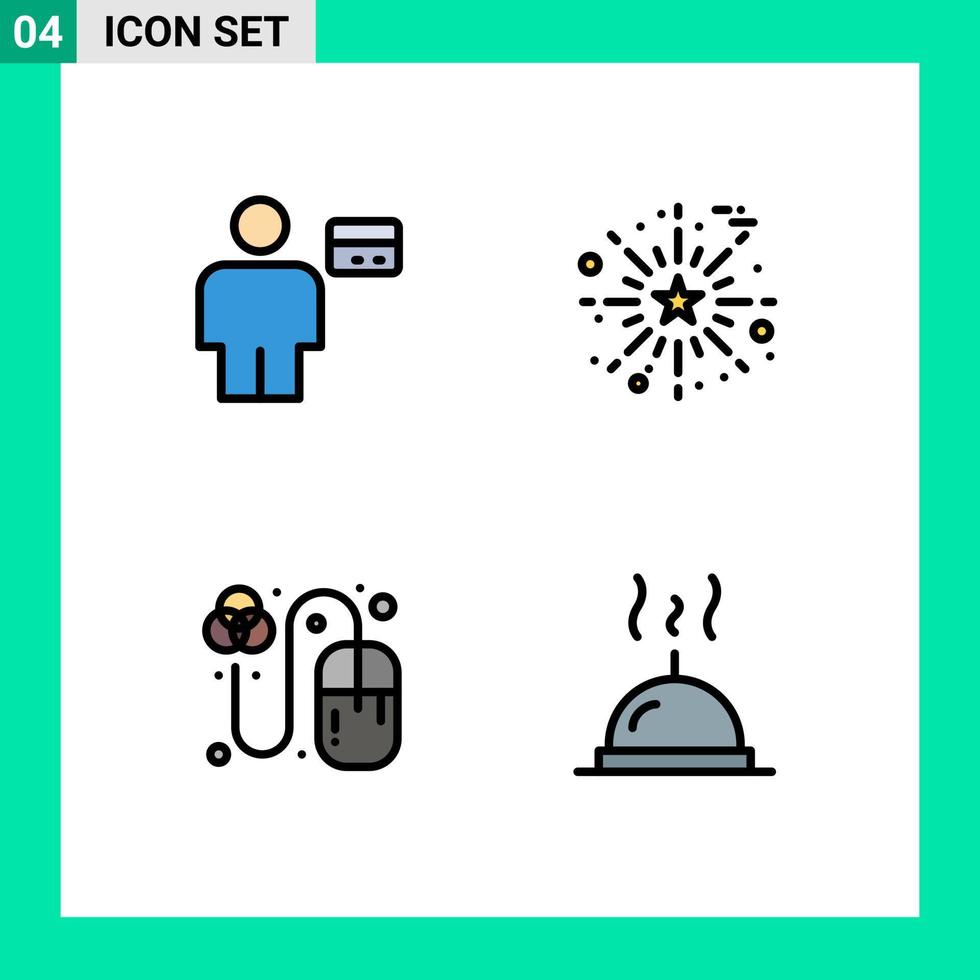 Set of 4 Modern UI Icons Symbols Signs for avatar design credit fireworks mouse Editable Vector Design Elements