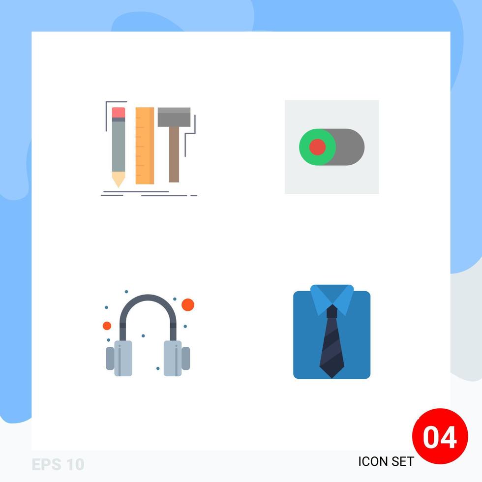 Stock Vector Icon Pack of 4 Line Signs and Symbols for design headphones tools switch clothes Editable Vector Design Elements
