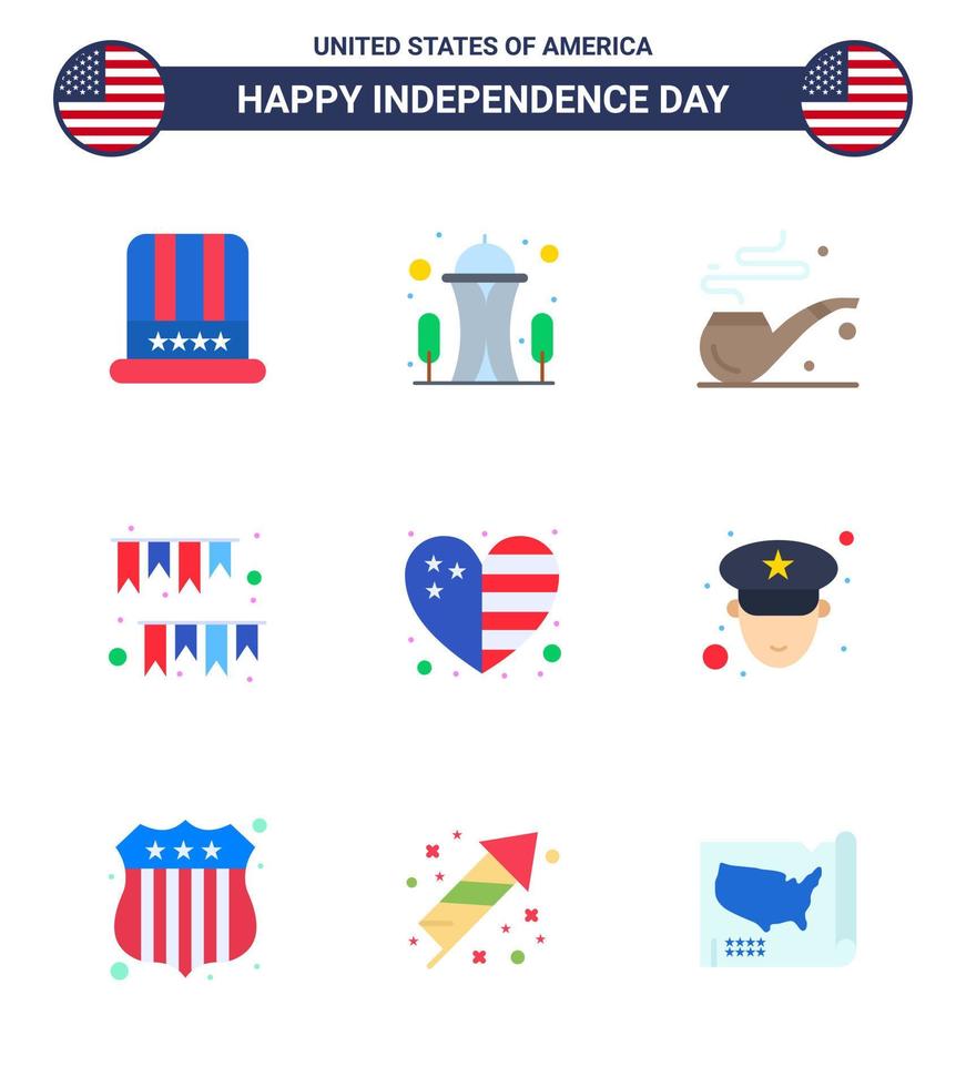 9 Creative USA Icons Modern Independence Signs and 4th July Symbols of country party pipe decoration garland Editable USA Day Vector Design Elements