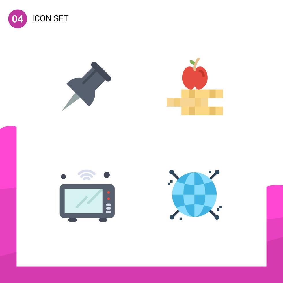 Modern Set of 4 Flat Icons Pictograph of marker wifi books iot focus Editable Vector Design Elements