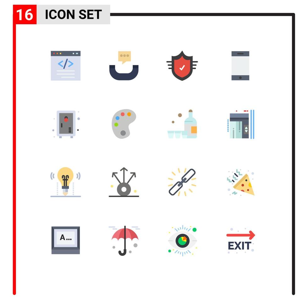 Modern Set of 16 Flat Colors Pictograph of park locker check smartphone device Editable Pack of Creative Vector Design Elements