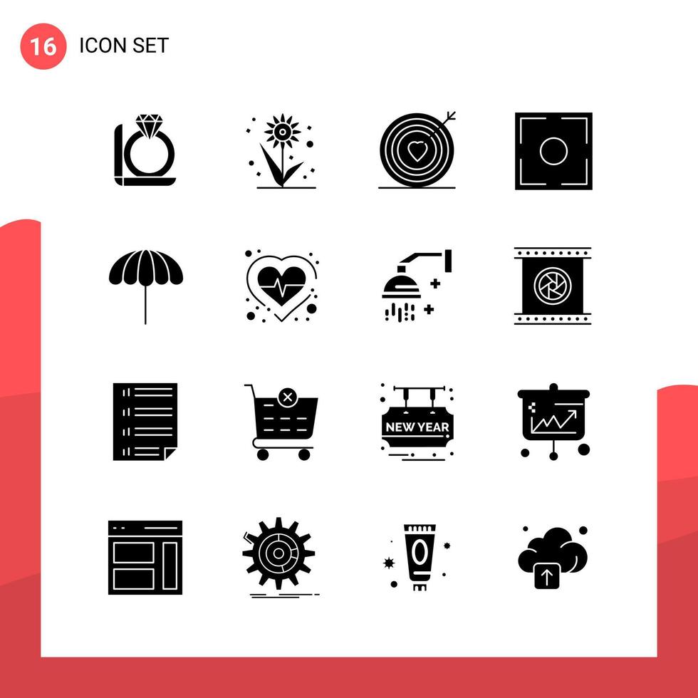 Pack of 16 Universal Glyph Icons for Print Media on White Background Creative Black Icon vector background