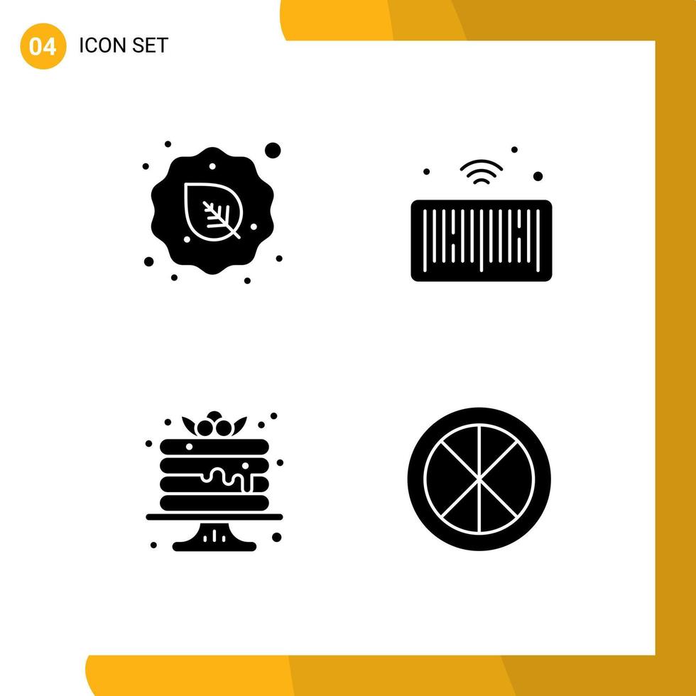 Modern Set of 4 Solid Glyphs Pictograph of diet cake vegan internet pancake Editable Vector Design Elements