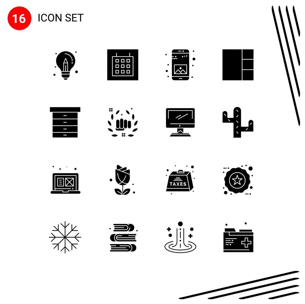 Universal Icon Symbols Group of 16 Modern Solid Glyphs of boxing drawer app decor grid Editable Vector Design Elements
