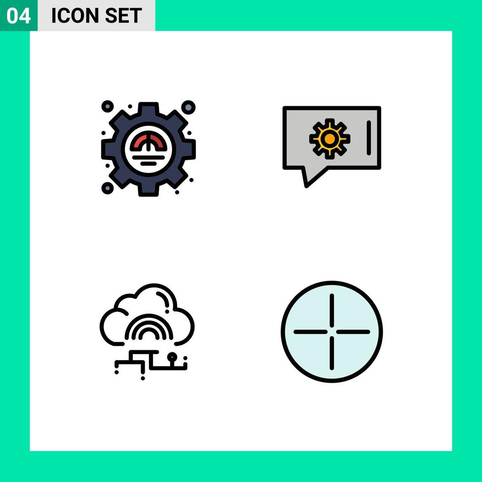 4 User Interface Filledline Flat Color Pack of modern Signs and Symbols of efficiency link productivity chat support data Editable Vector Design Elements