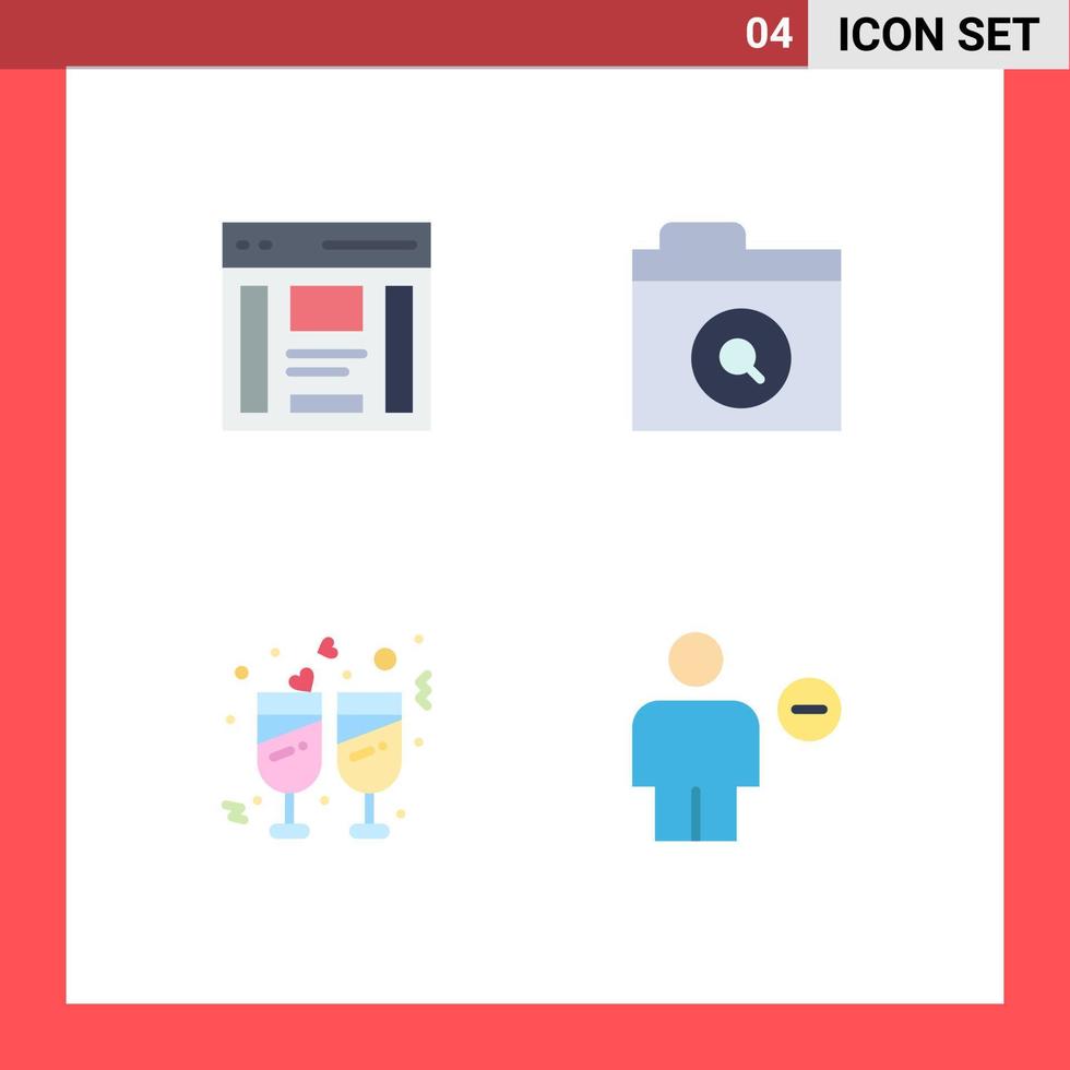 Editable Vector Line Pack of 4 Simple Flat Icons of communication glasses right folder reception Editable Vector Design Elements