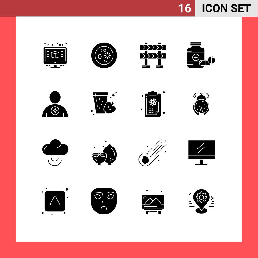 Editable Vector Line Pack of 16 Simple Solid Glyphs of avatar drugs laboratory capsule medicine Editable Vector Design Elements