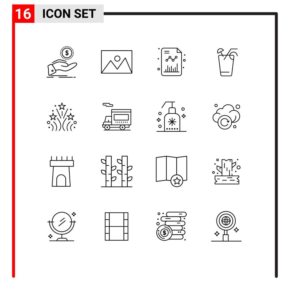 Universal Icon Symbols Group of 16 Modern Outlines of spring drink house juice grow Editable Vector Design Elements