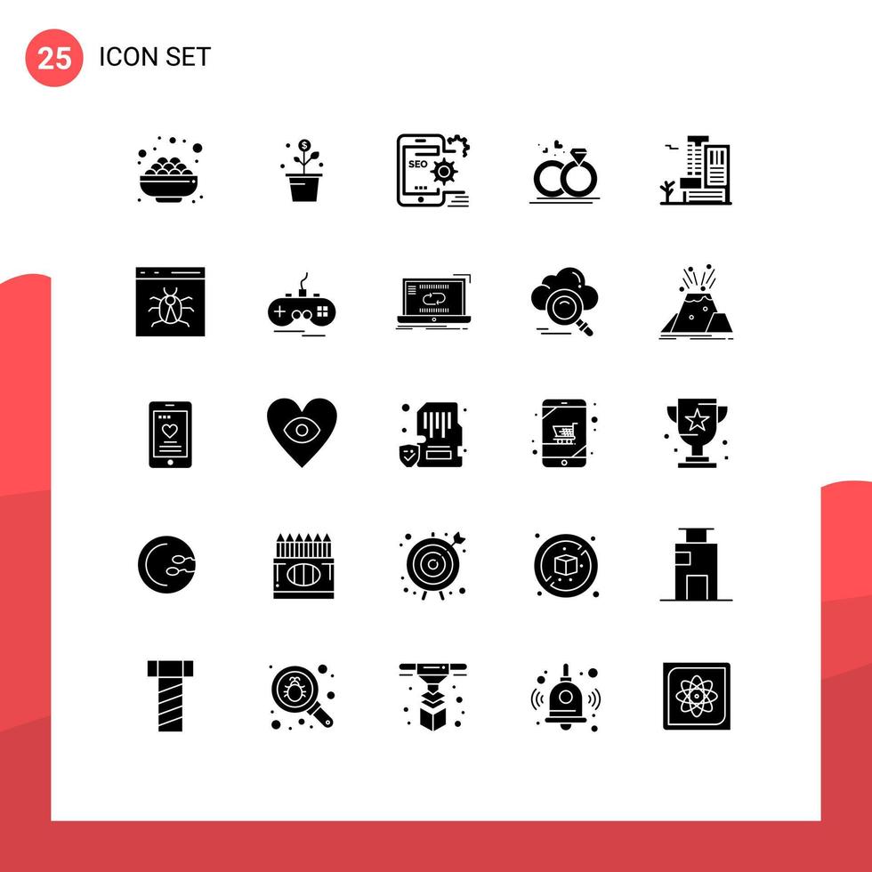 25 Universal Solid Glyphs Set for Web and Mobile Applications love merraige plant ring setting Editable Vector Design Elements