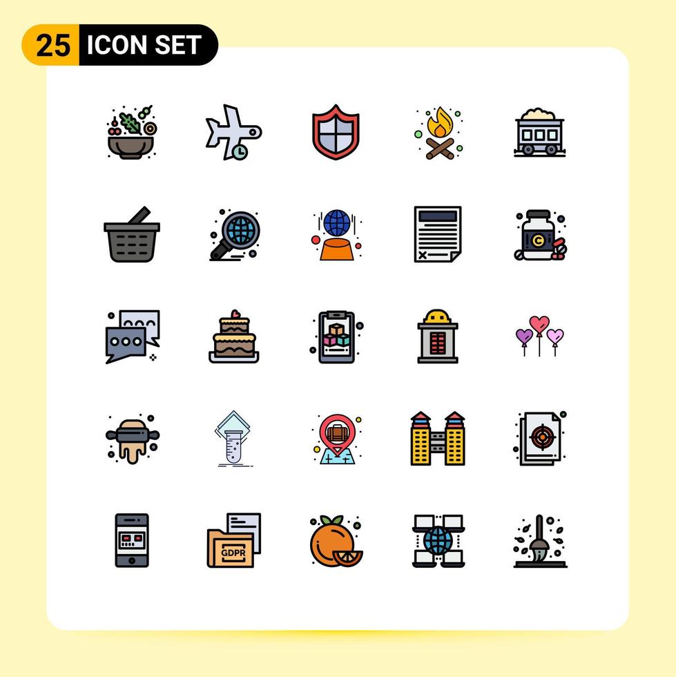 grupo de símbolos de iconos universales de 25 colores planos modernos de líneas llenas de elementos de diseño de vectores editables de contaminación antivirus de tren de canasta