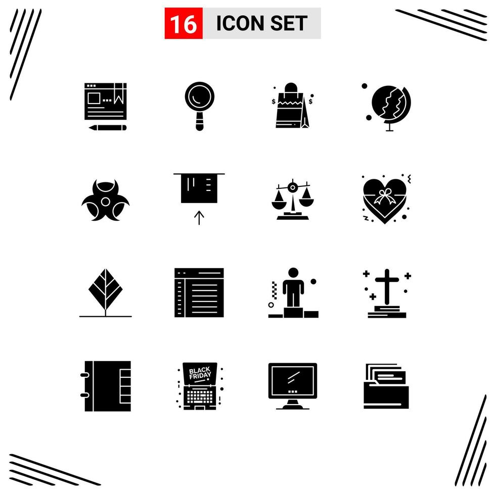grupo de símbolos de iconos universales de 16 glifos sólidos modernos de atm bolso físico educación educación elementos de diseño vectorial editables vector