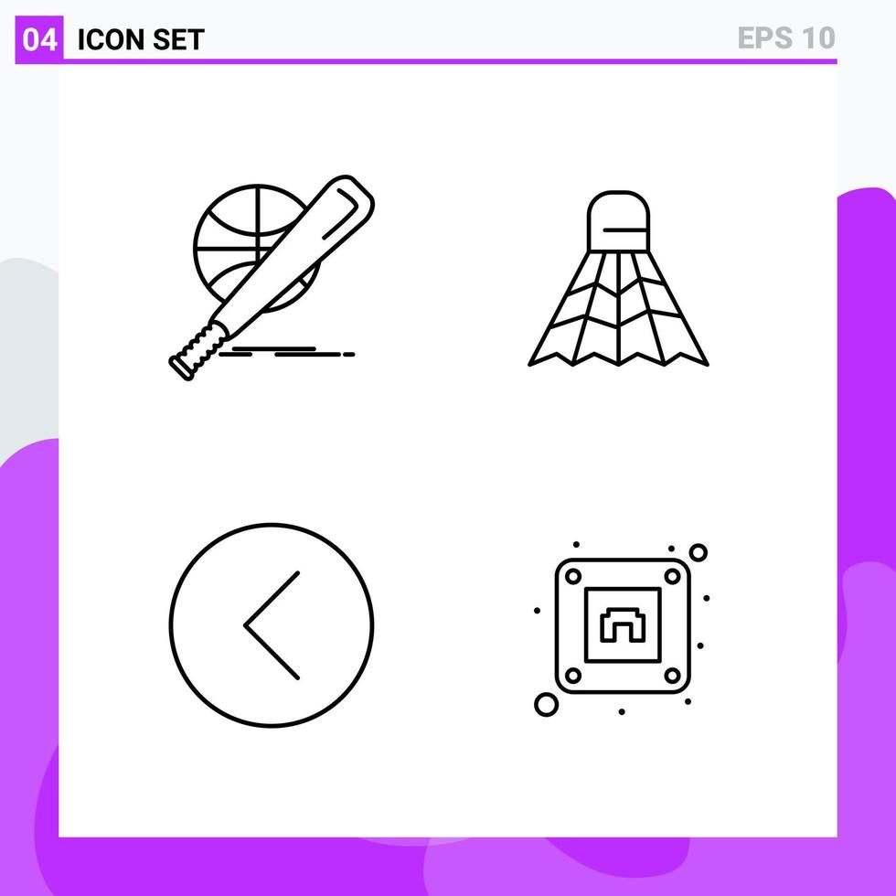 conjunto de 4 iconos en estilo de línea. símbolos de esquema creativos para el diseño de sitios web y aplicaciones móviles. signo de icono de línea simple aislado sobre fondo blanco. 4 iconos. vector