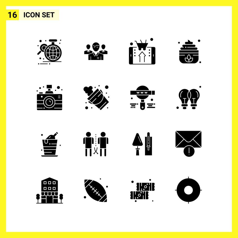 16 conjunto de iconos. símbolos sólidos simples. signo de glifo sobre fondo blanco para aplicaciones móviles de diseño de sitios web y medios impresos. vector