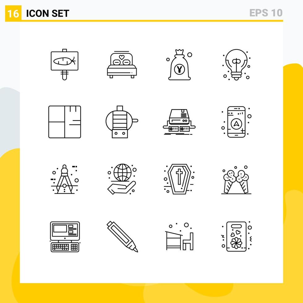 Outline Pack of 16 Universal Symbols of architecture good idea yen excellent idea bag Editable Vector Design Elements