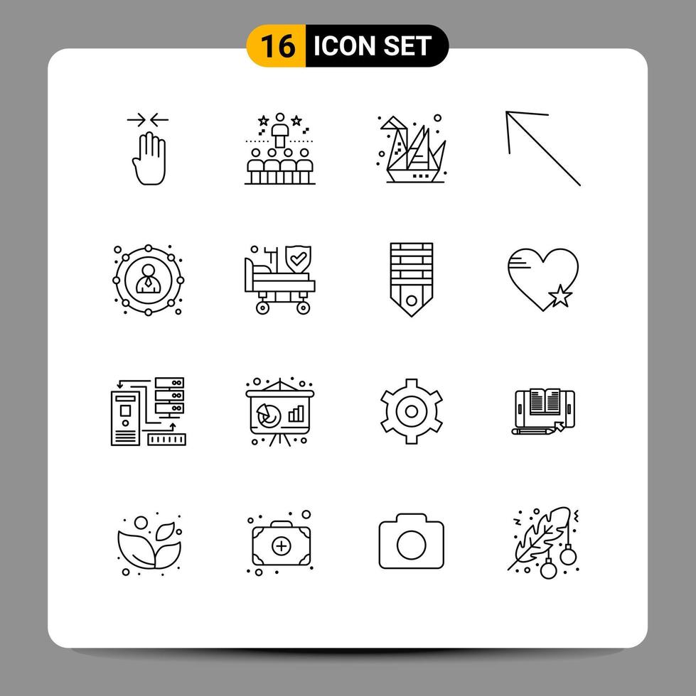 16 User Interface Outline Pack of modern Signs and Symbols of economy up bright left paper Editable Vector Design Elements