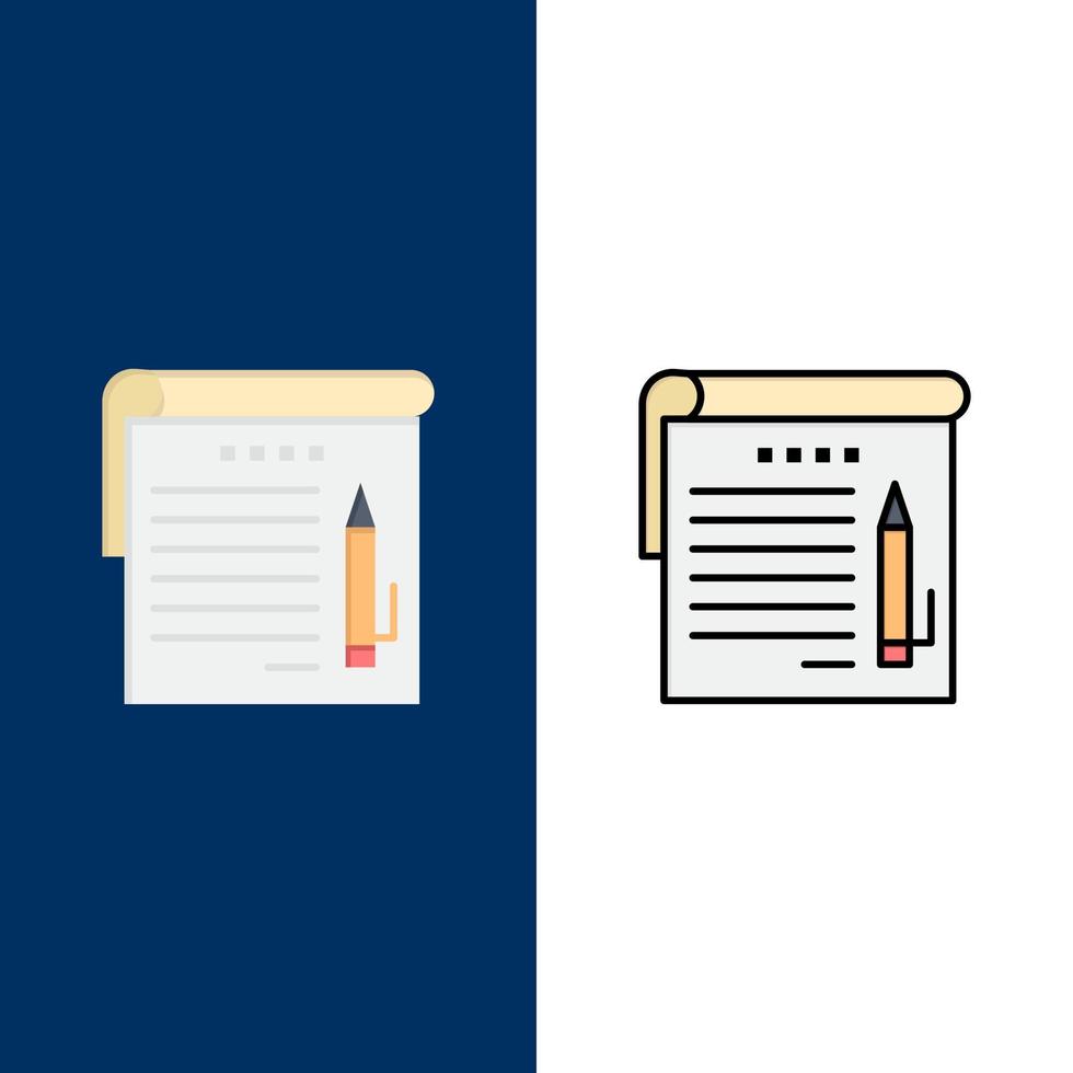 Student Notes Note Education  Icons Flat and Line Filled Icon Set Vector Blue Background