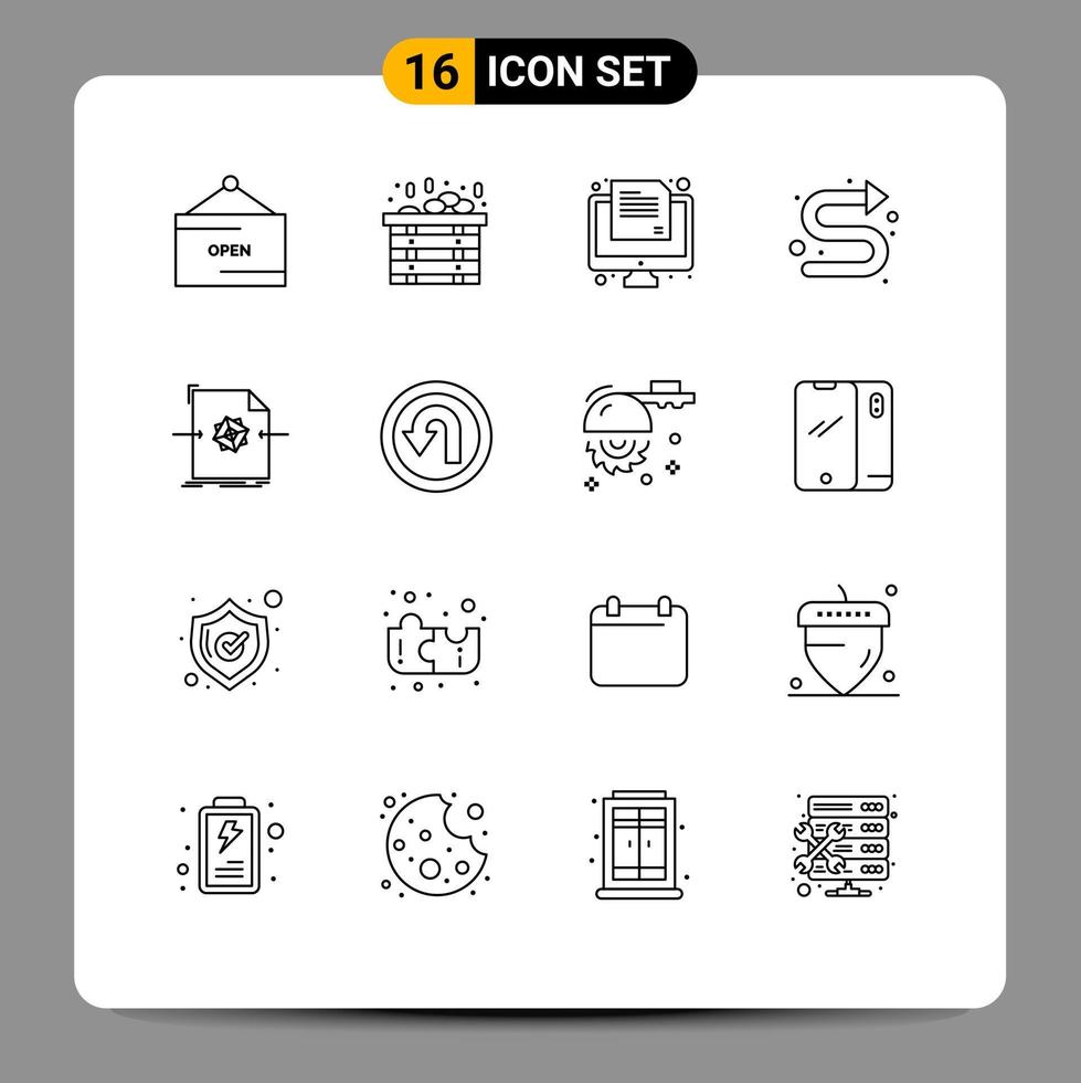 Group of 16 Modern Outlines Set for object document online left directional Editable Vector Design Elements