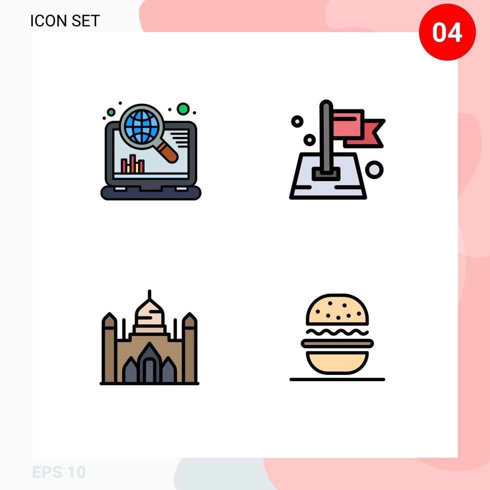 Pictogram Set of 4 Simple Filledline Flat Colors of internet aurangabad fort seo location dhaka Editable Vector Design Elements