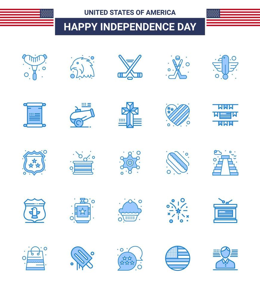 Group of 25 Blues Set for Independence day of United States of America such as eagle animal sport american ice Editable USA Day Vector Design Elements