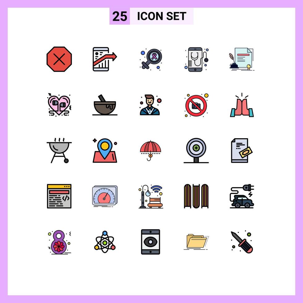 conjunto de 25 iconos de interfaz de usuario modernos signos de símbolos para elementos de diseño de vectores editables de salud médica femenina móvil de contrato