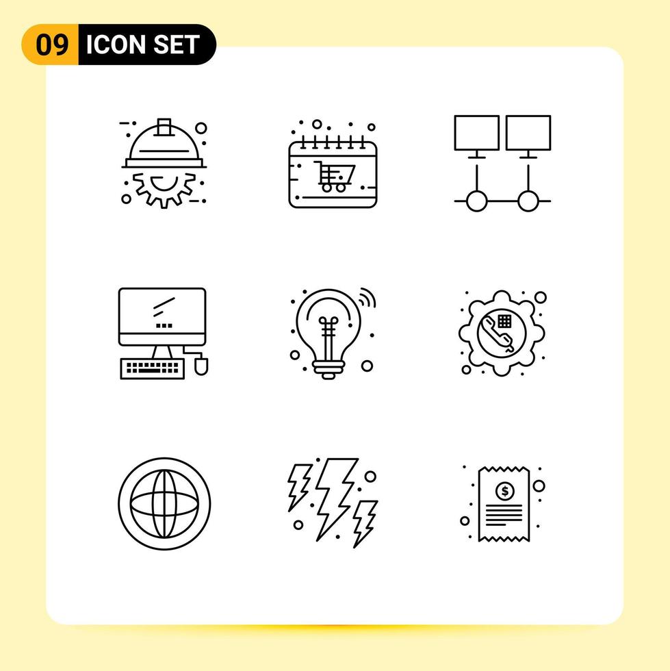 Stock Vector Icon Pack of 9 Line Signs and Symbols for imac monitor shop computer network Editable Vector Design Elements