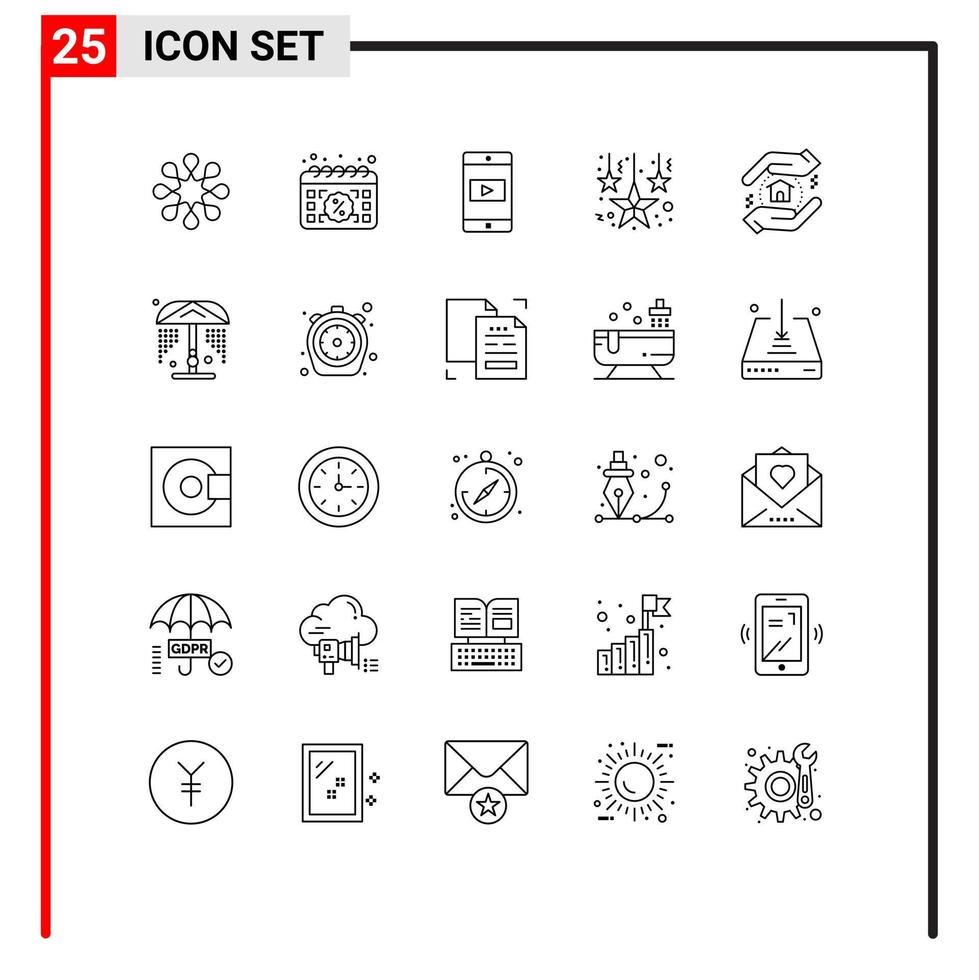 grupo universal de símbolos de icono de 25 líneas modernas de aplicación de evaluación escolar estrellas colgantes elementos de diseño vectorial editables de navidad vector