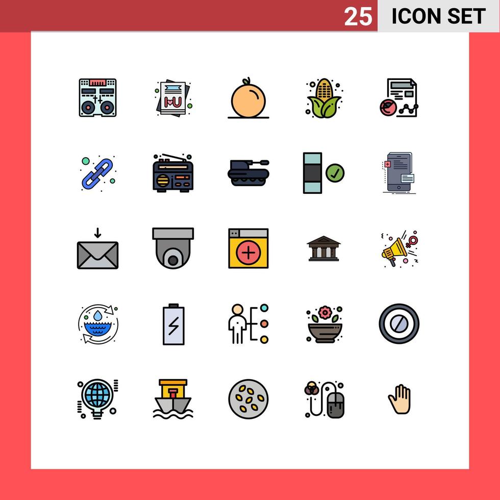 25 Thematic Vector Filled line Flat Colors and Editable Symbols of analytics chart fruit report corn Editable Vector Design Elements