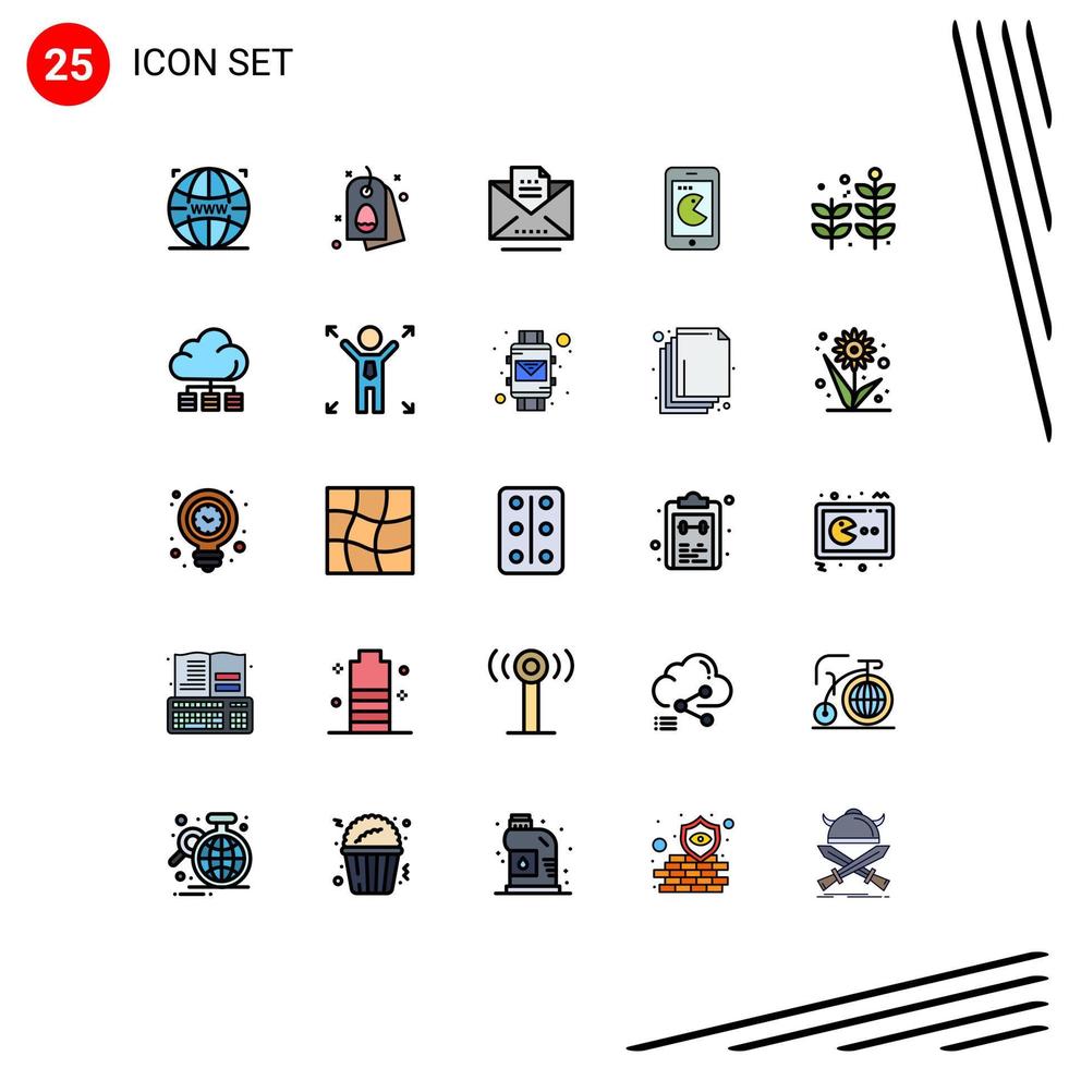 25 Thematic Vector Filled line Flat Colors and Editable Symbols of leaf hardware copy phone buy Editable Vector Design Elements