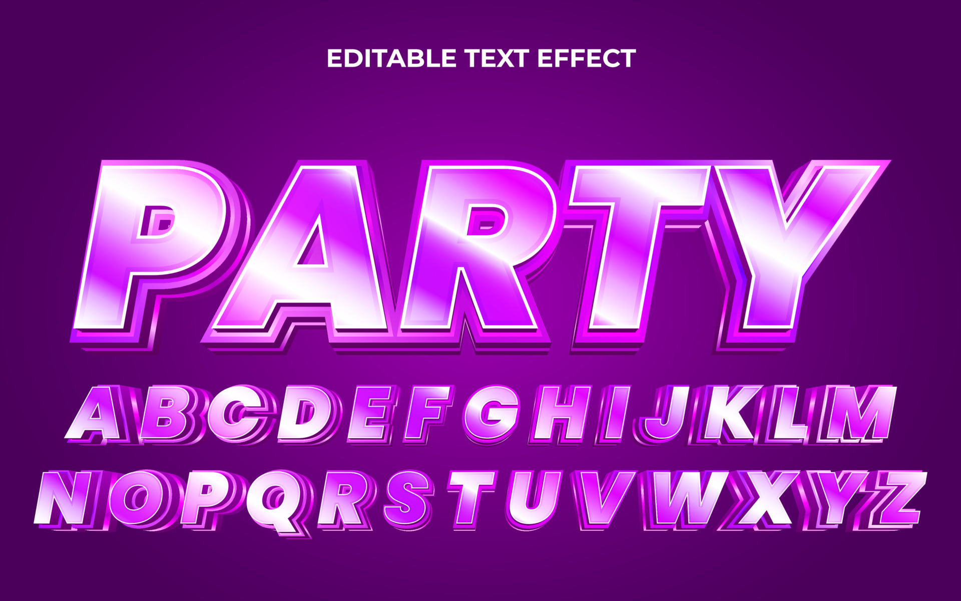 party 3d text effect with glossy theme. stylish text lettering