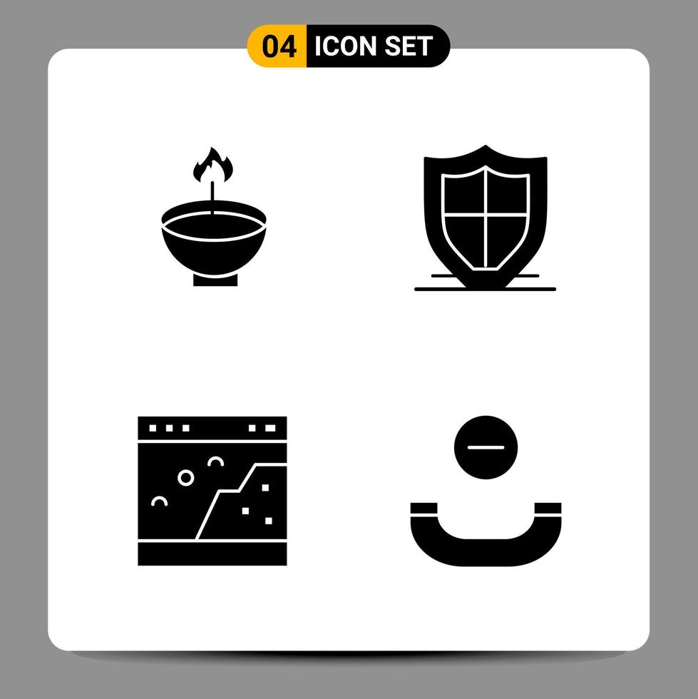 4 Black Icon Pack Glyph Symbols Signs for Responsive designs on white background. 4 Icons Set. vector