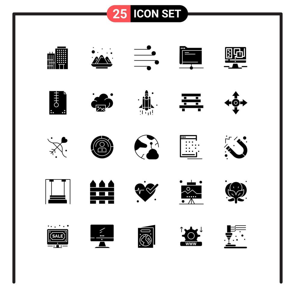 Set of 25 Modern UI Icons Symbols Signs for server folder air database wind Editable Vector Design Elements