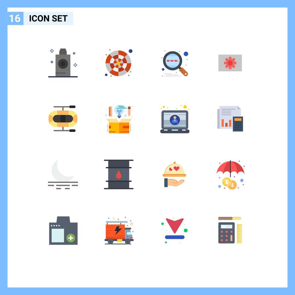 Group of 16 Flat Colors Signs and Symbols for gear hardware sample computer search Editable Pack of Creative Vector Design Elements