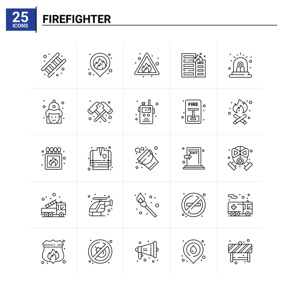25 Firefighter icon set vector background