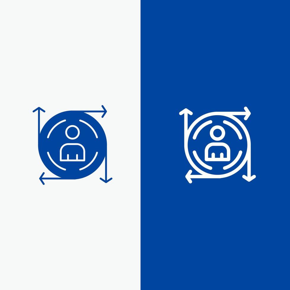 predicación del usuario línea de ruta de flecha y glifo icono sólido línea de banner azul y glifo icono sólido banner azul vector