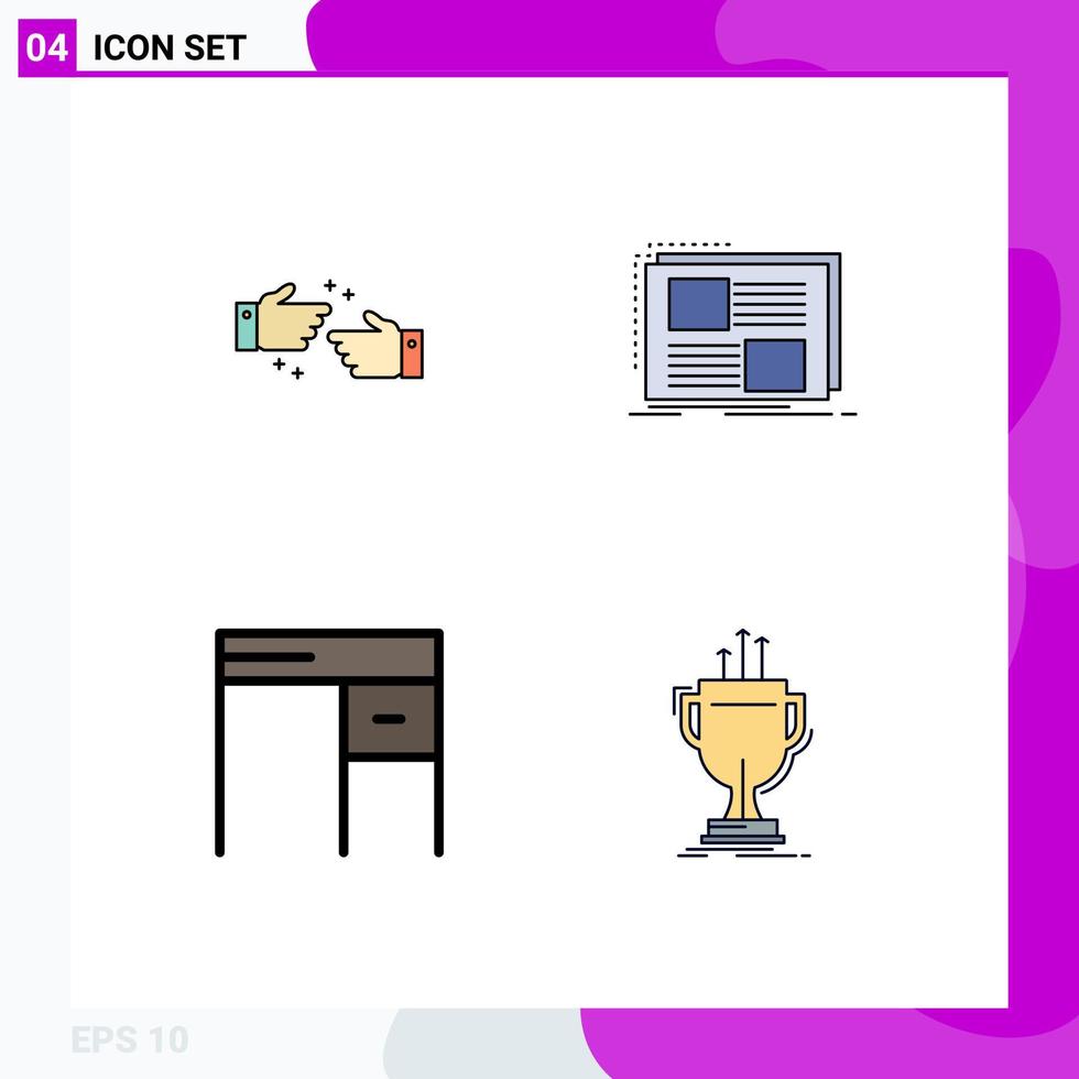 Filledline Flat Color Pack of 4 Universal Symbols of handshake desk business frame interior Editable Vector Design Elements