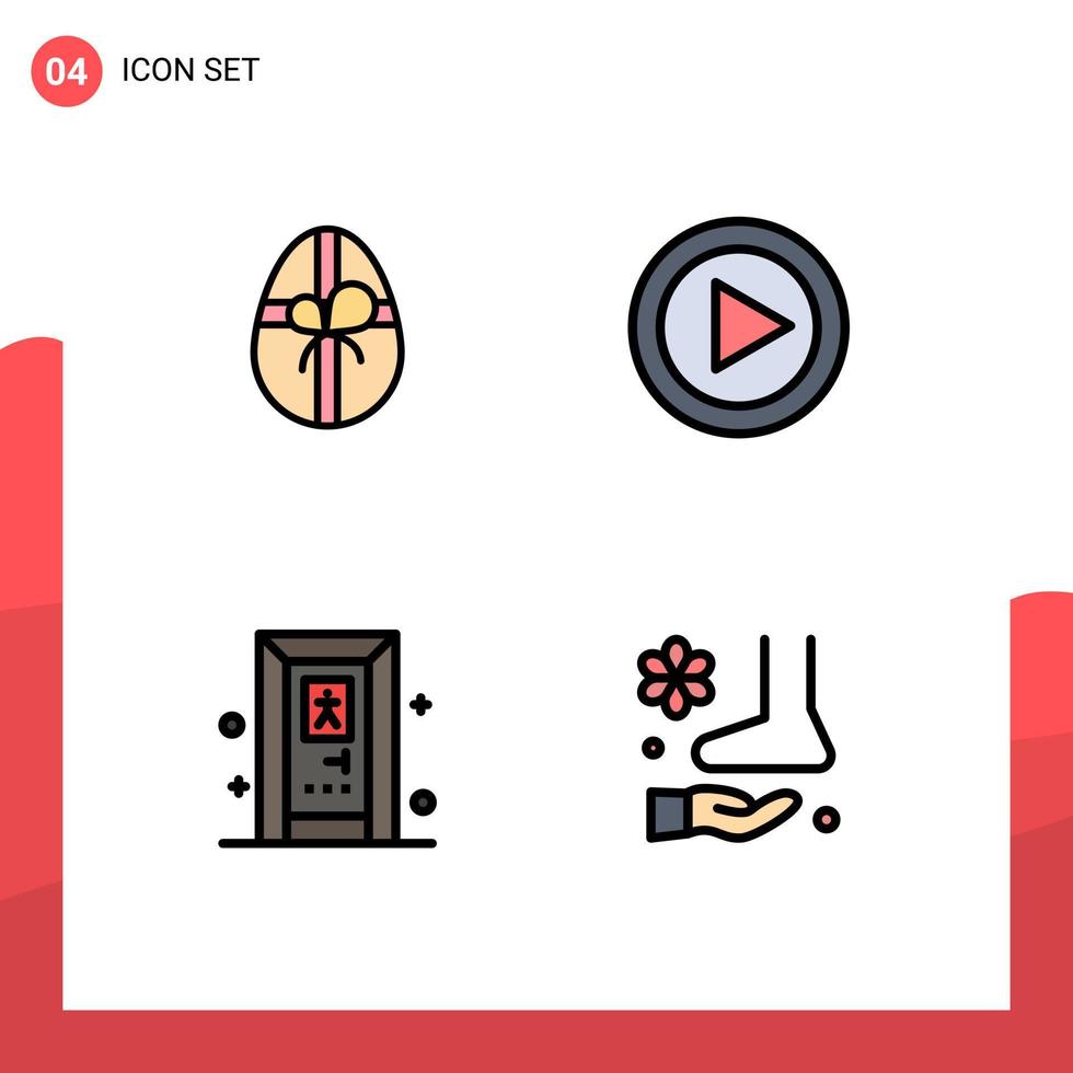 Set of 4 Vector Filledline Flat Colors on Grid for gift door control play foot Editable Vector Design Elements